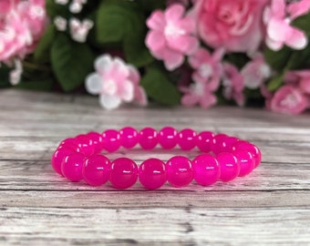 Pink Beaded Bracelet-8mm, Gift for her, Gift for him, Handmade bracelet, Stretch bracelet, Elastic bracelet