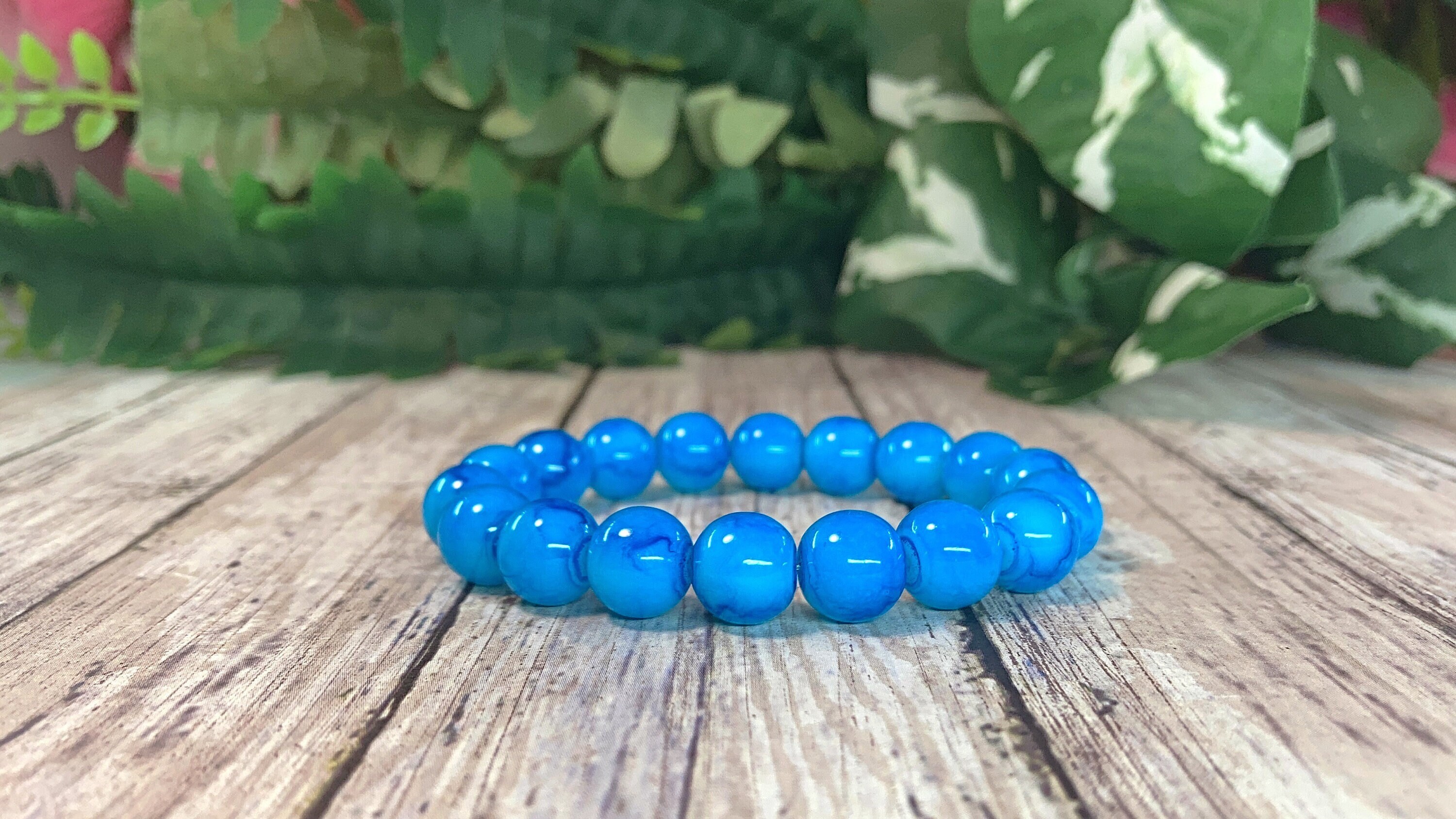 Light Marble Stone Bead Bracelet - 10mm