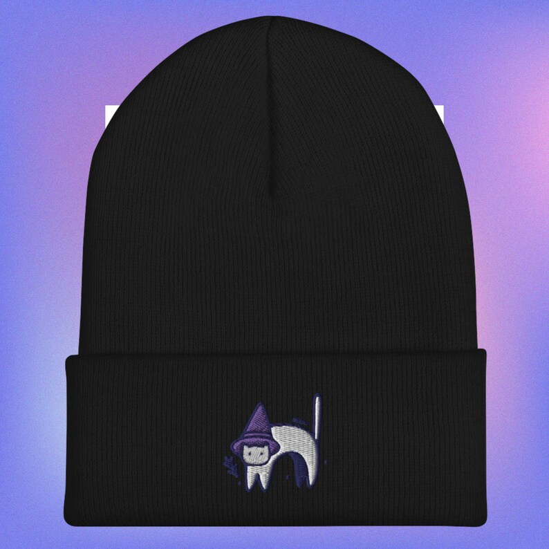 Chibi Witch Cat Beanie | Gothic Halloween Vampire Bat image 1