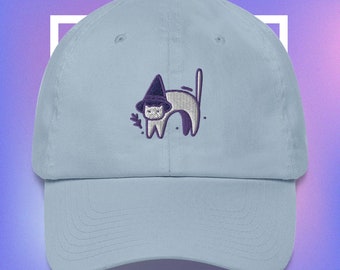 Chibi Witch Cat Dad Hat | Gothic Halloween Embroidered Cap
