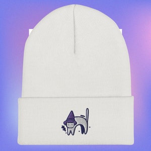 Chibi Witch Cat Beanie | Gothic Halloween Vampire Bat image 3