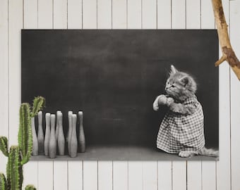 Cartão postal de gatinho vintage Gato retrô em vestido Art Print - Estilo antigo