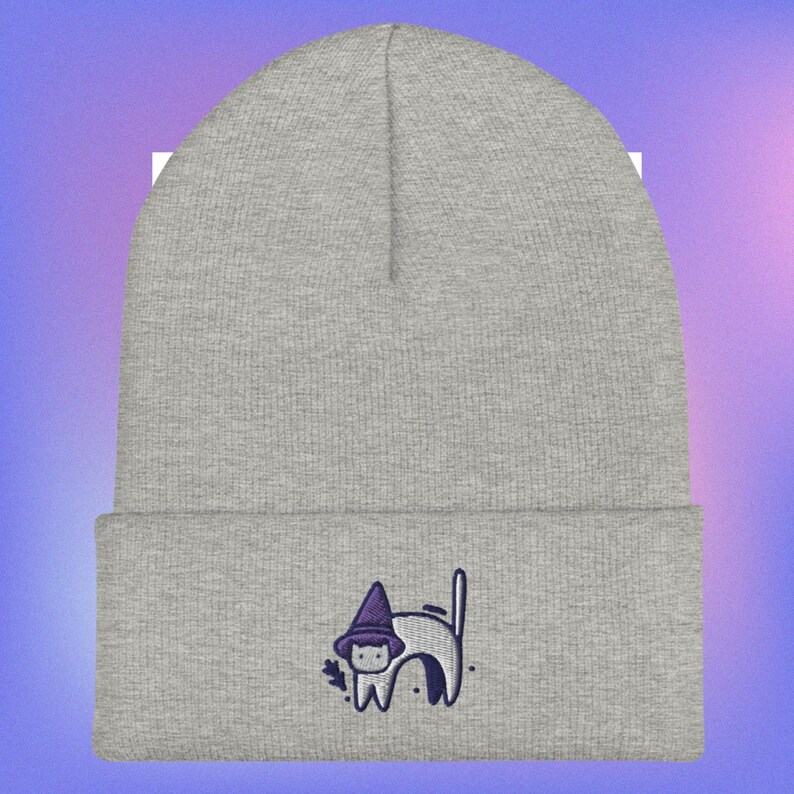 Chibi Witch Cat Beanie | Gothic Halloween Vampire Bat image 2
