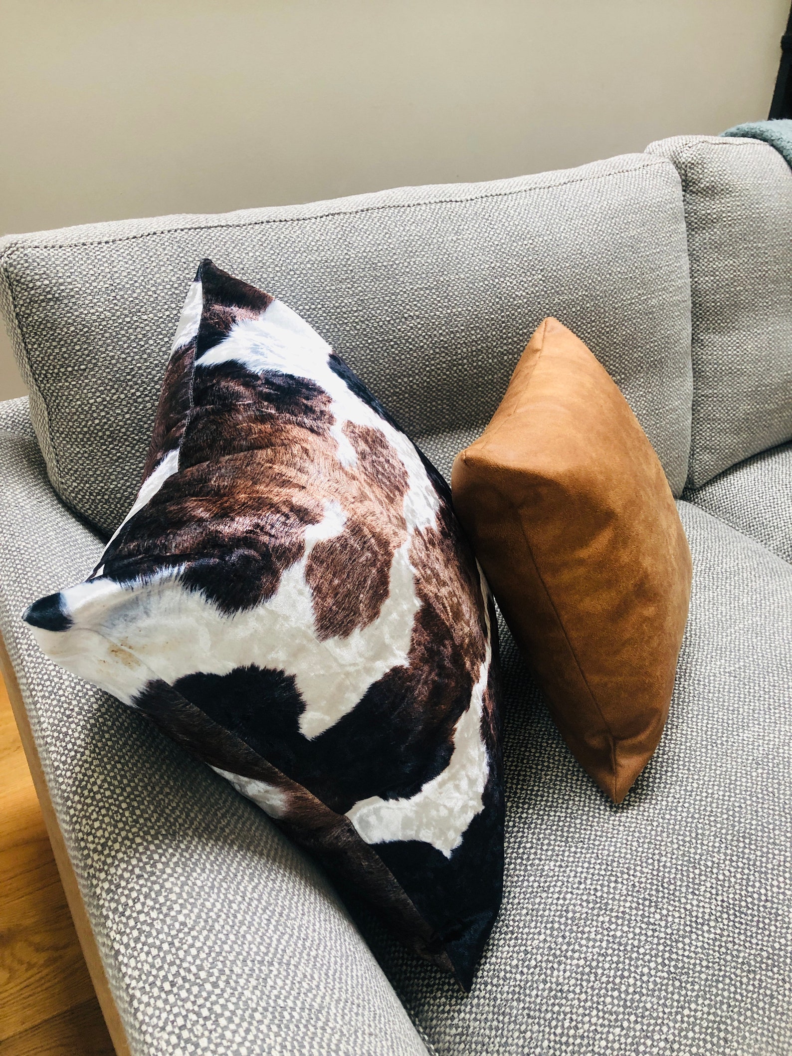 MyHome hand made cushion cover in faux cowhide fabric Etsy