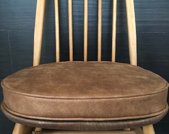 MyHome new seat pad(s) for Ercol dining chairs with straps and press studs (Faux Tan Nubuck Leather)