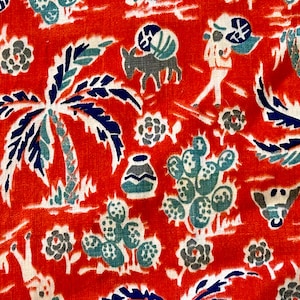 Sweet 1940s Feedsack Novelty Mexican Cactus Donkey Cotton Fabric