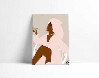 Autocuidado – Arte mural de chica negra – Descarga digital imprimible – Decoración Soft Life – Estética femenina de amor propio