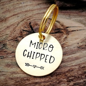Microchipped dog tag, small pet id tag, handstamped image 1