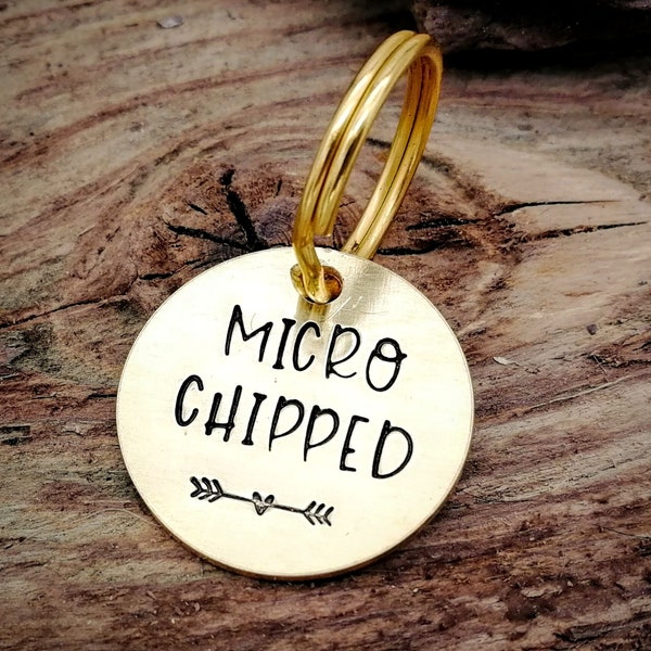 Microchipped dog tag, small pet id tag, handstamped