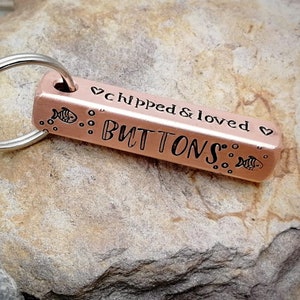Nautical dog tag, microchipped dog tag, copper bar pet id tag hand stamped