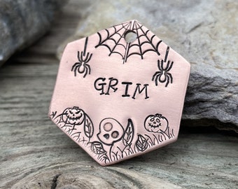 Halloween dog tag, spooky dog tag, hexagon pet tag