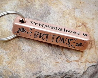 Nautical dog tag, microchipped dog tag, copper bar pet id tag hand stamped