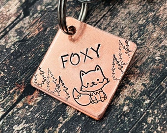 Dog tag for dogs personalized, small dog id tag, cute fox dog tag, 2-sided with up to 2 phone numbers or microchipped, custom dog tag