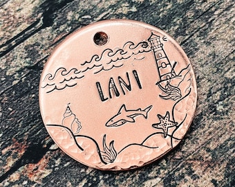 Nautical dog tag, personalized dog tag for dogs, double-sided dog tag with 2 phone numbers, microchipped dog tag, metal dog tag