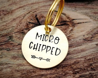 Microchipped dog tag, small pet id tag, handstamped