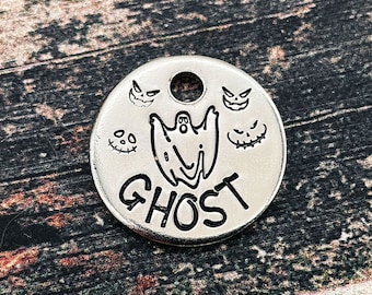 Etiqueta de identificação de gato de Halloween personalizada, etiqueta de cachorro em miniatura, etiqueta de nome de gato fantasma assustador, etiqueta de gato personalizada carimbada à mão, etiqueta de nome de gato pequena