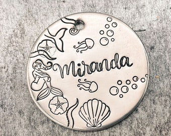 Mermaid dog tag, girl dog tag, ocean dog id tag, double-sided nautical dog tag 2 phone numbers or address, dog tag for dogs personalized