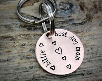 Custom pet keychain, Best dog mom keychain, personalized dog gift, dog mom gift, hand-stamped keychain for pet owner