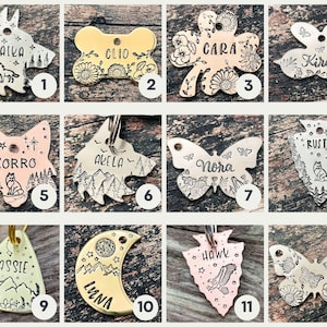 hand-stamped dog tags in 12 design variations