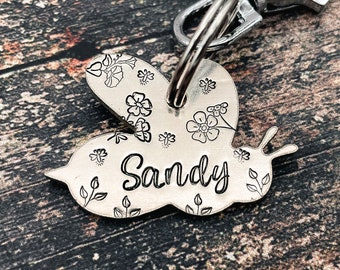 Girl dog tag, bee dog tag, double-sided metal dog id tag with phone number, dog tag for dogs personalized, custom pet tag hand-stamped