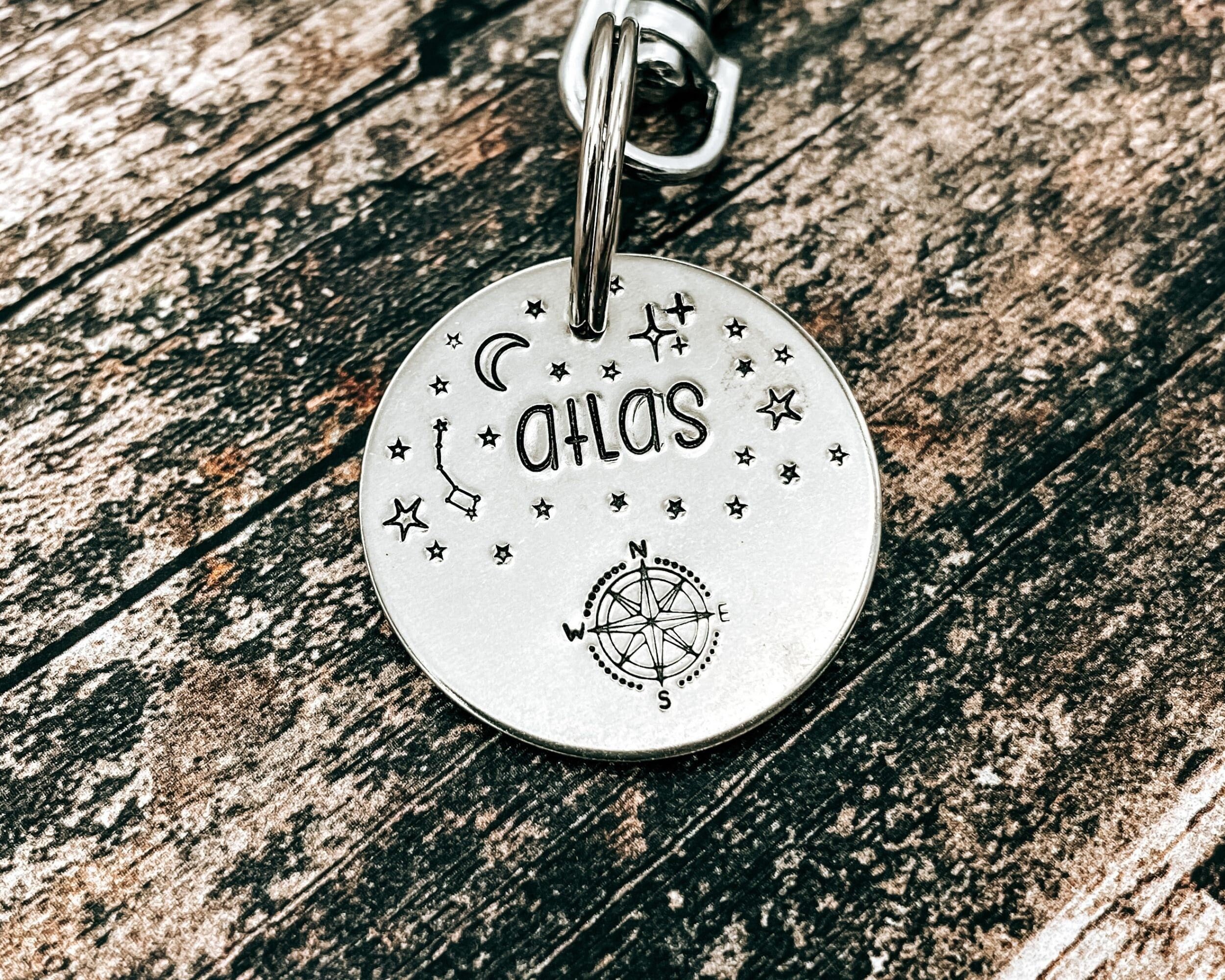 Dog Comma Sign Rads Compass Dog Tag With Stars, Double-sided Premium Metal Pet Id Tag With ...