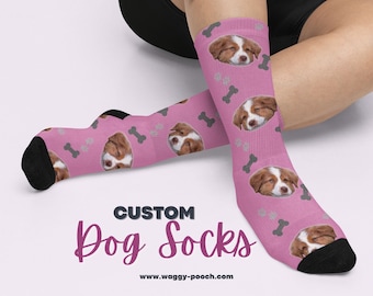 Custom dog socks with dog's face, cute pet photo socks, socks printed with dog's face, personalized pet socks, dog mom gift idea