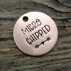 Microchipped dog tag, small pet id tag, handstamped image 5