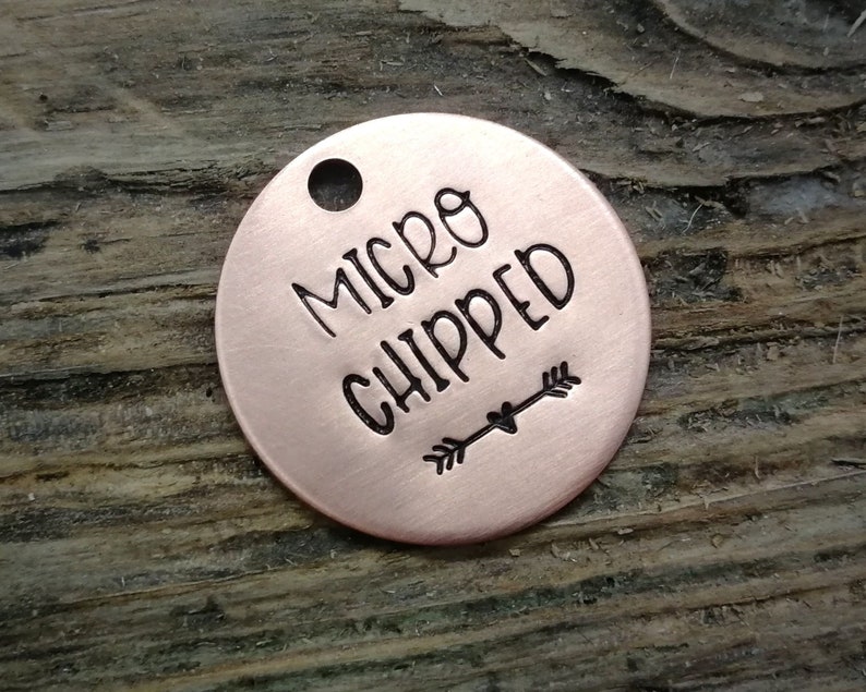 Microchipped dog tag, small pet id tag, handstamped image 5