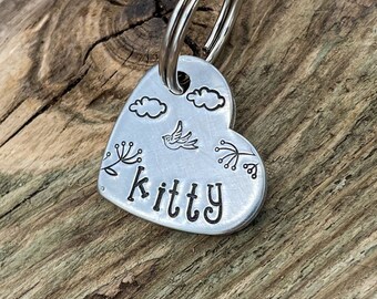 Small cat tag, cute heart pet id tag