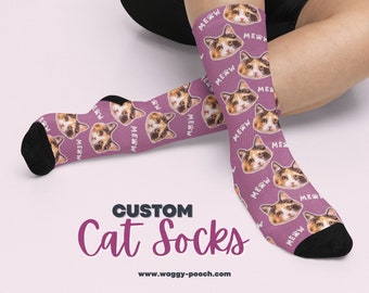 Custom cat socks with cat's face, cute pet photo socks, socks printed with cat's face, personalized pet socks, cat mom gift idea