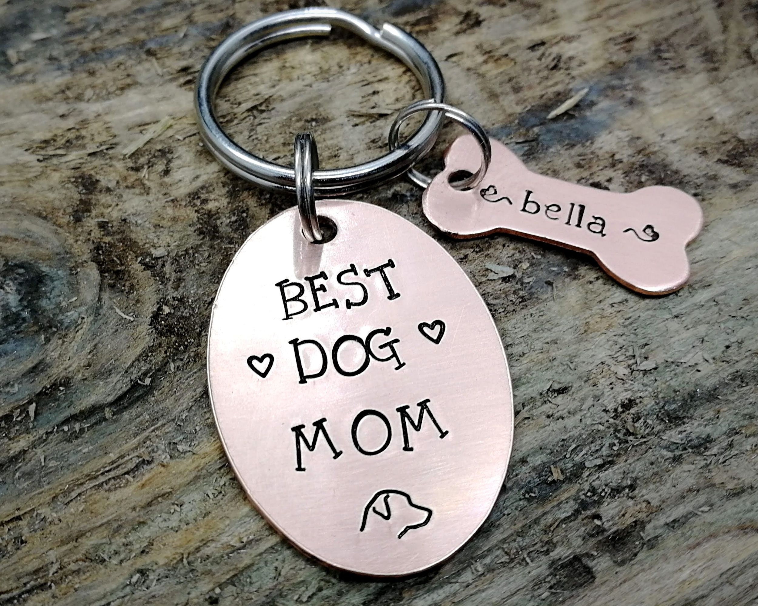 Best dog mom keychain name tag handstamped Etsy