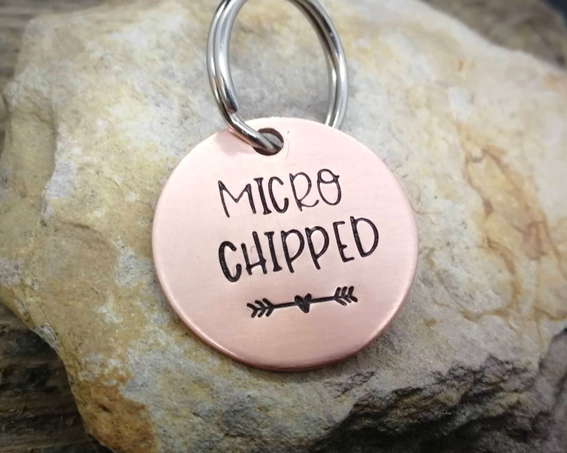 Microchipped dog tag, small pet id tag, handstamped image 3