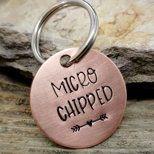 Microchipped dog tag, small pet id tag, handstamped image 8