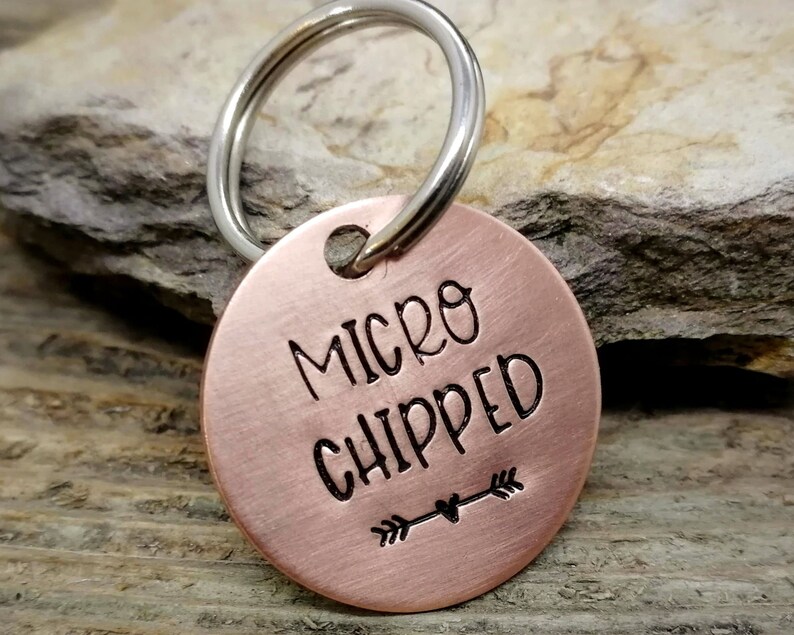 Microchipped dog tag, small pet id tag, handstamped image 8