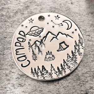Camping dog tag, dog Christmas gift, ufo dog id tag, double-sided pet tag with 2 phone numbers or address, dog tag for dogs personalized image 3
