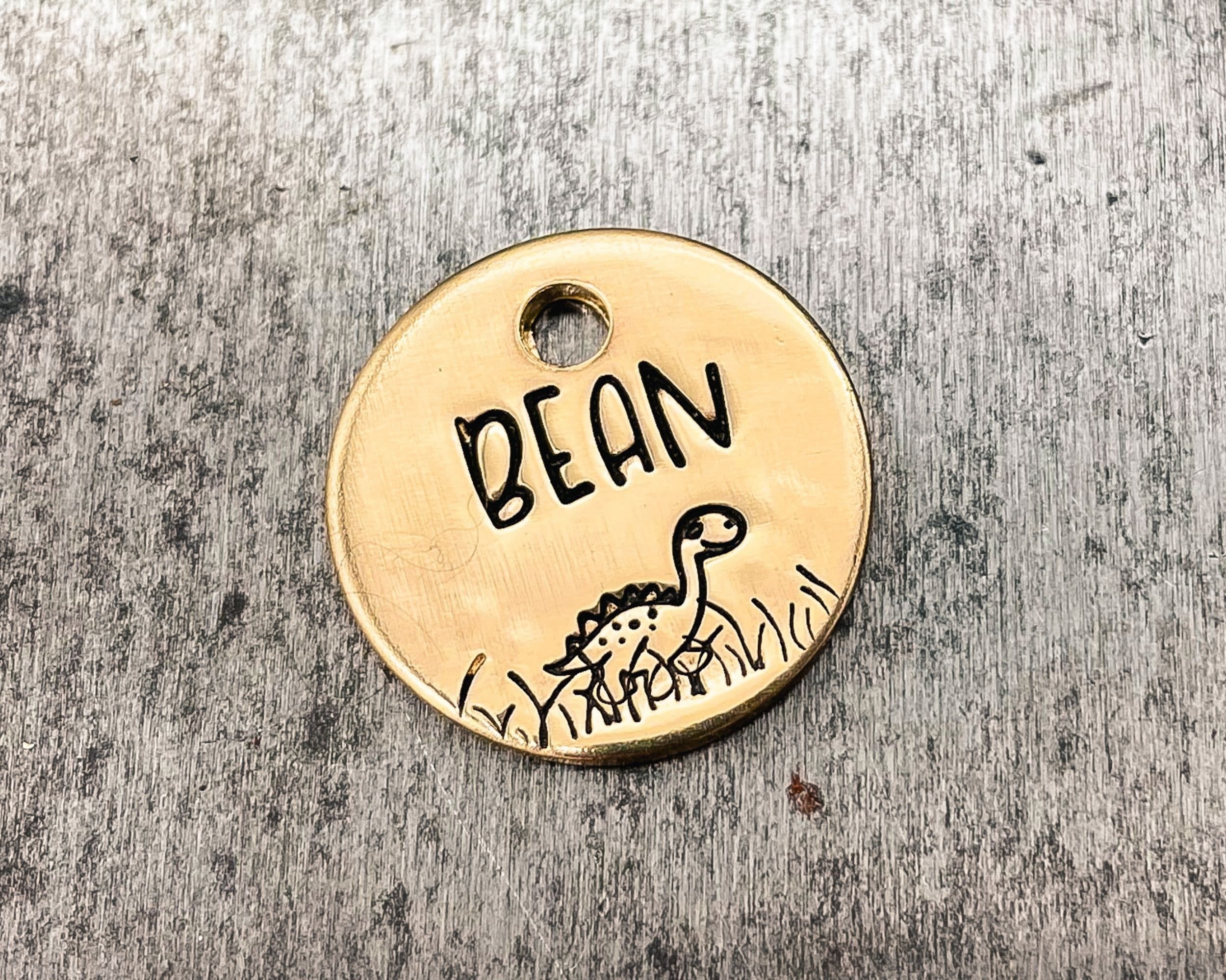 Cat Name Tag, Cute Pet Tag, Hands-tamped Dino Cat Tag, Personalized Cat ...