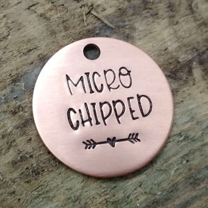 Microchipped dog tag, small pet id tag, handstamped image 2