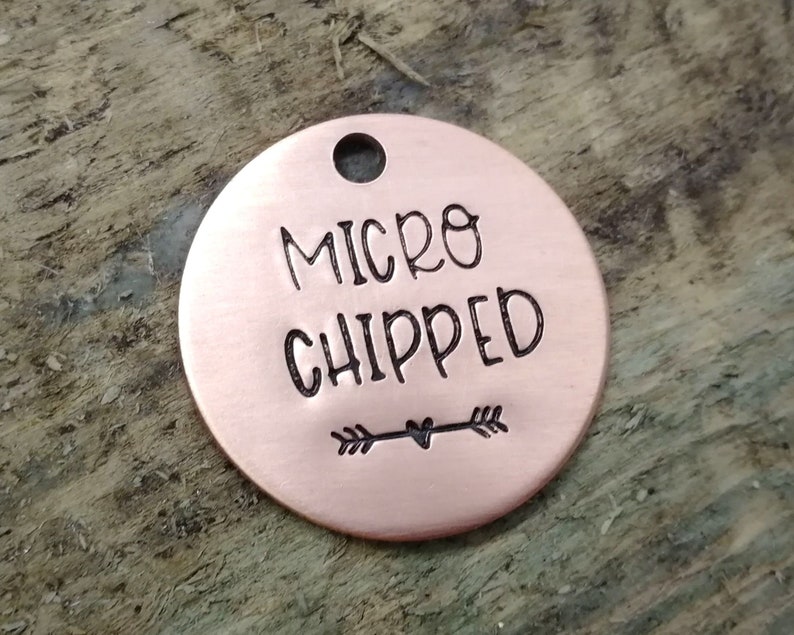 Microchipped dog tag, small pet id tag, handstamped image 2