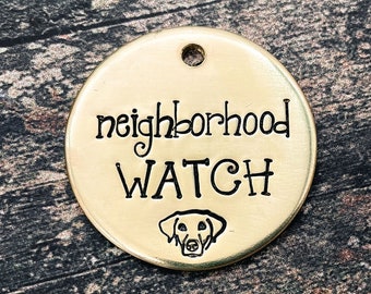 Funny dog tag, dog tag for dogs personalized, neighborhood watch pet id tag, double-sided dog tag with phone number, dog gift idea