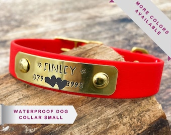 Personalized dog collar with name plate handmade waterproof dog collar with hand stamped id tag incl phone number brass buckle and rivets