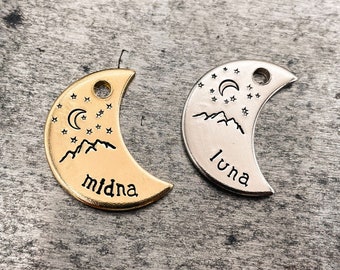 Étiquette de chat petite, mini étiquette d’identification d’animal de compagnie de lune, étiquette de chat personnalisée, étiquette de chat personnalisée, étiquette d’identification de chat d’intérieur, étiquette d’identification d’animal de compagnie double face avec numéro de téléphone