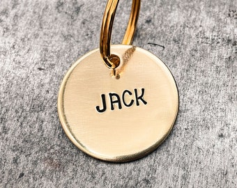 Personalized engraved dog tag for dogs brass dog id tag with phone number dog gift idea hand-stamped small pet id tag dog collar tag