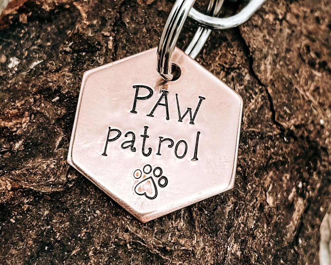 Paw Patrol Dog Tag Doublesided Hexagon Dog Tag Hand Stamped Etsy