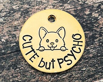 Cute dog tag, small dog tag for dogs personalized, funny pet tag, hand-stamped dog tag with 2 phone numbers, metal dog tag, dog collar tag