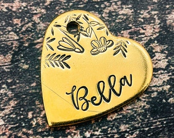 Heart dog tag cute small pet tag for dogs girl dog collar tag flower dog name tag double-sided with phone number