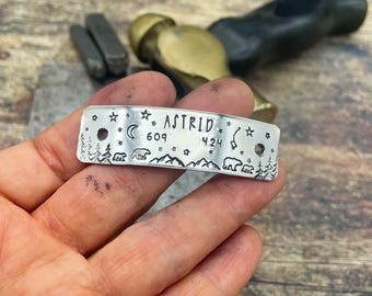 Nameplate for dog collar rivet on dog id tag silent dog tag name tag for pet collar tag bear brass copper nickel silver with phone number