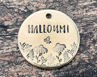 Engraved dog tag, floral dog tag, bee pet id tag hand-stamped with 2 phone numbers or address, pet name tag, dog gift idea