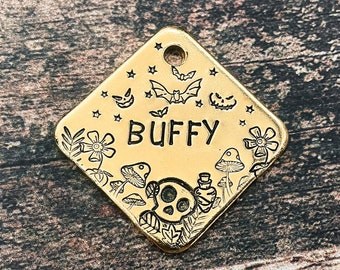 Halloween dog tag for dogs personalized, small dog id tag, spooky pet tag, 2-sided, up to 2 phone numbers or microchipped, dog gift idea