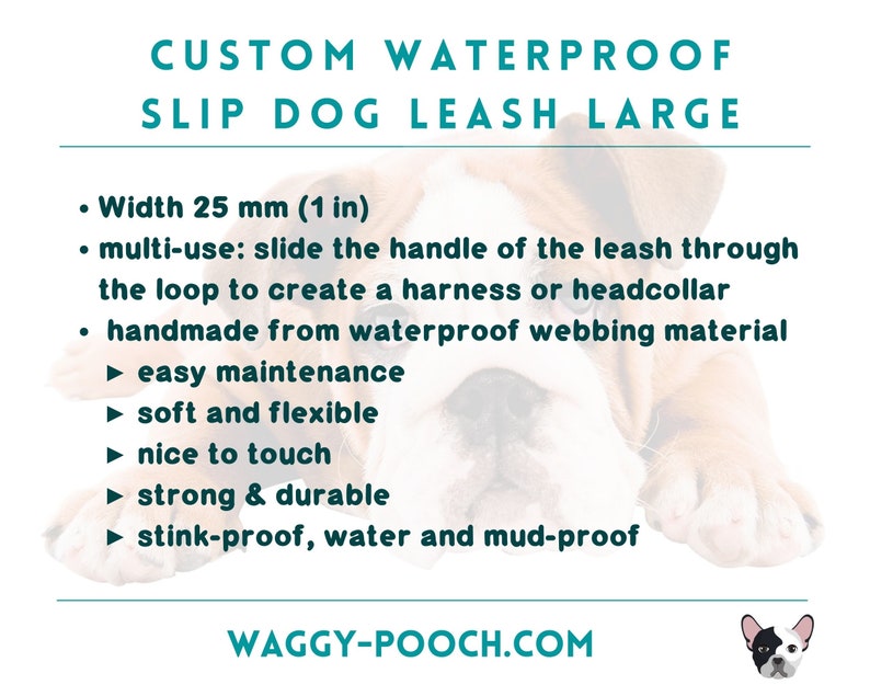 Waterproof slip dog leash, multi-use training dog leash, handmade dog lead, heavy duty dog leash for hiking or training, large / medium dogs image 10