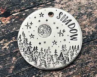 Gepersonaliseerde hondenpenning: Moon & Stars Pet ID, Custom Adventure Tag
